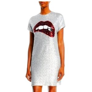 Aiden Mattox Sequin Glitter Sliver Lips 💋 Dress. SZ 2 EUC